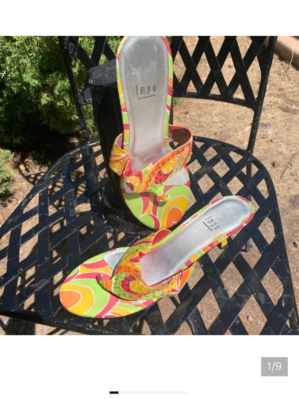 Impo Bright Green and Orange Swirl Slide Mules